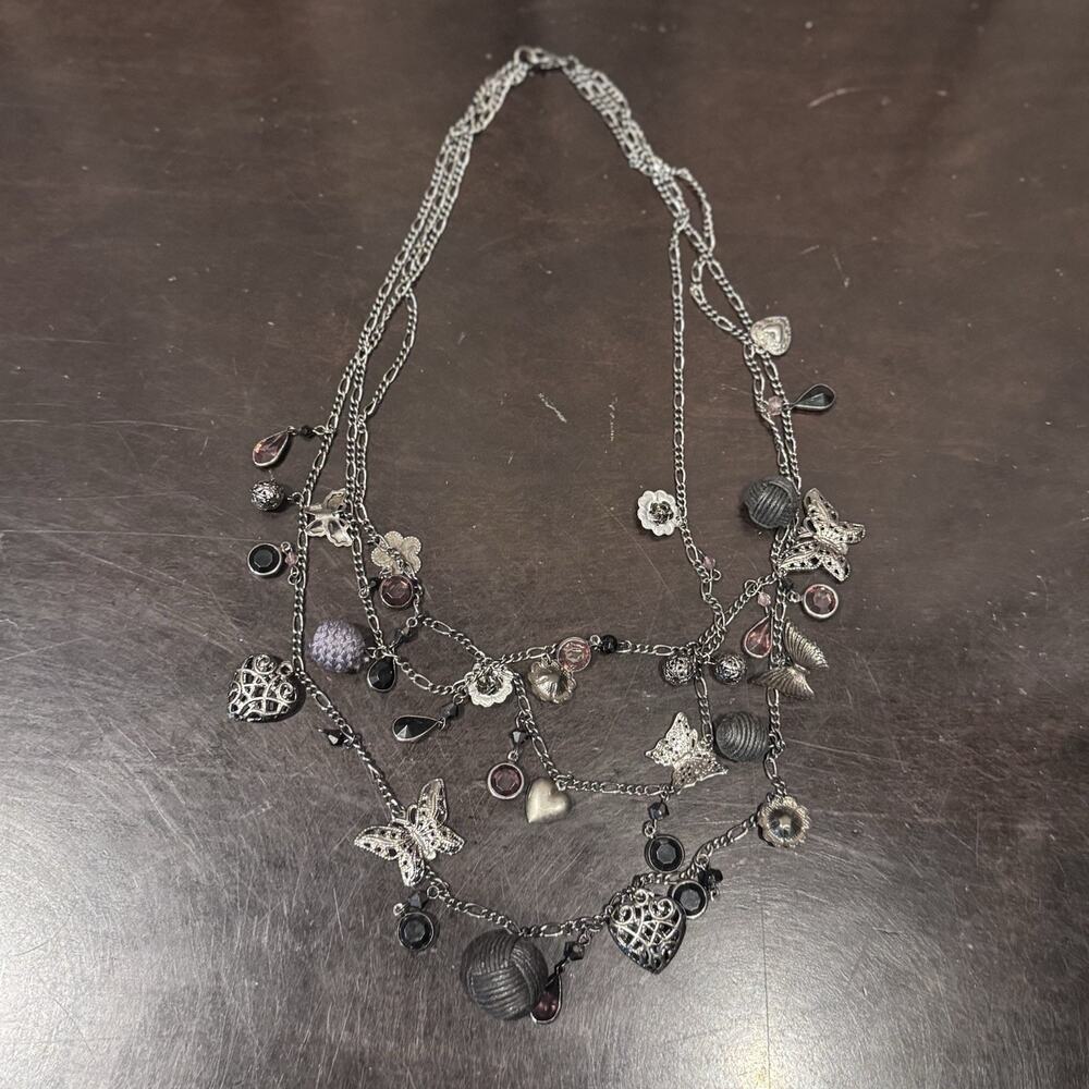VTG 90’s Multi Charms Triple Strand Butterflies, Etc Necklace Unworn! - Picture 4 of 4